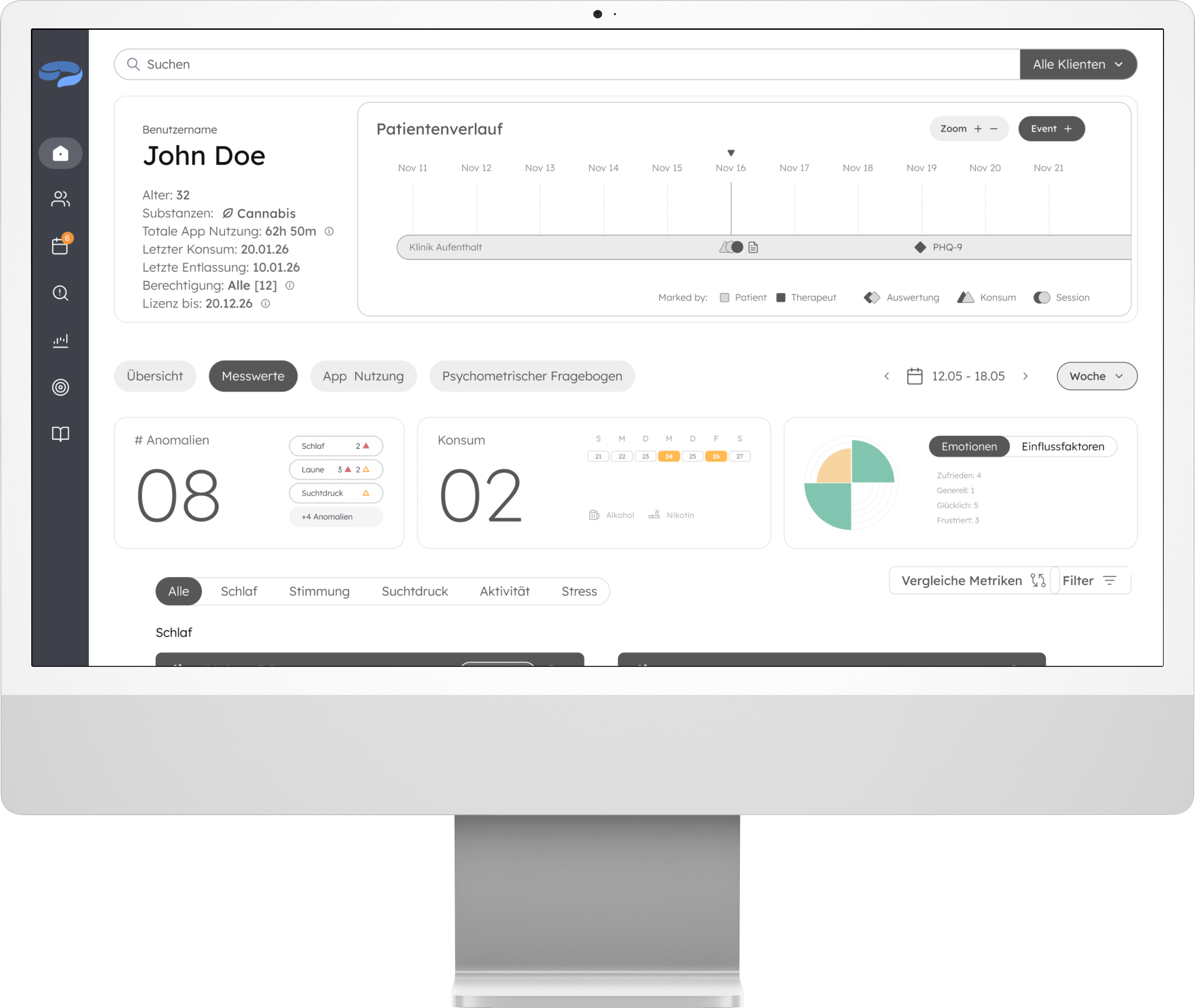 coobi clinic Dashboard mit Patientenmonitoring und Outcomes