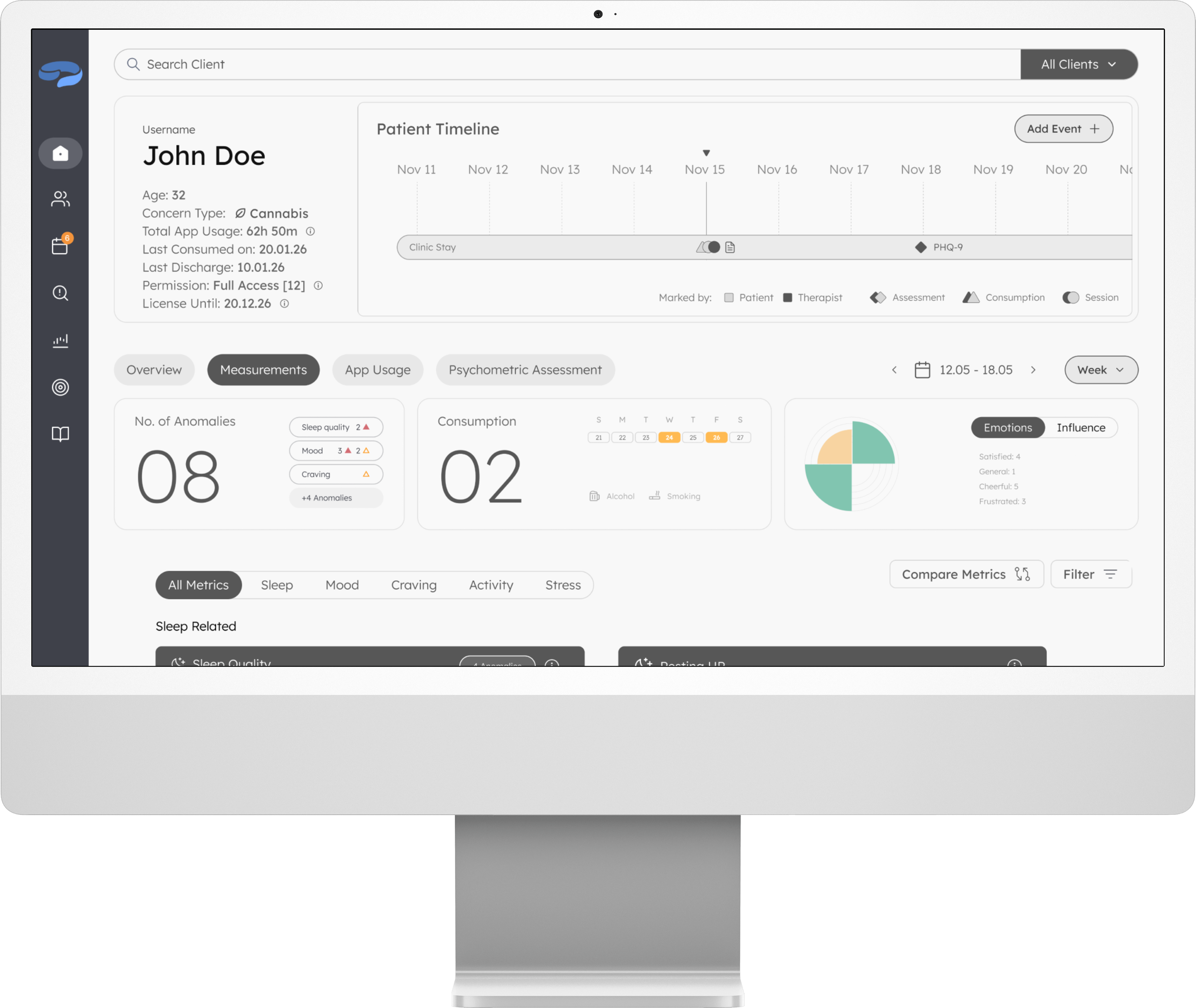 coobi clinic dashboard showing patient monitoring and outcomes